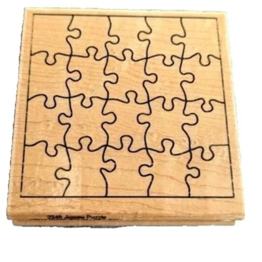 Hampton Art Puzzle Pieces Jigsaw Rubber Stamp Wood #A4